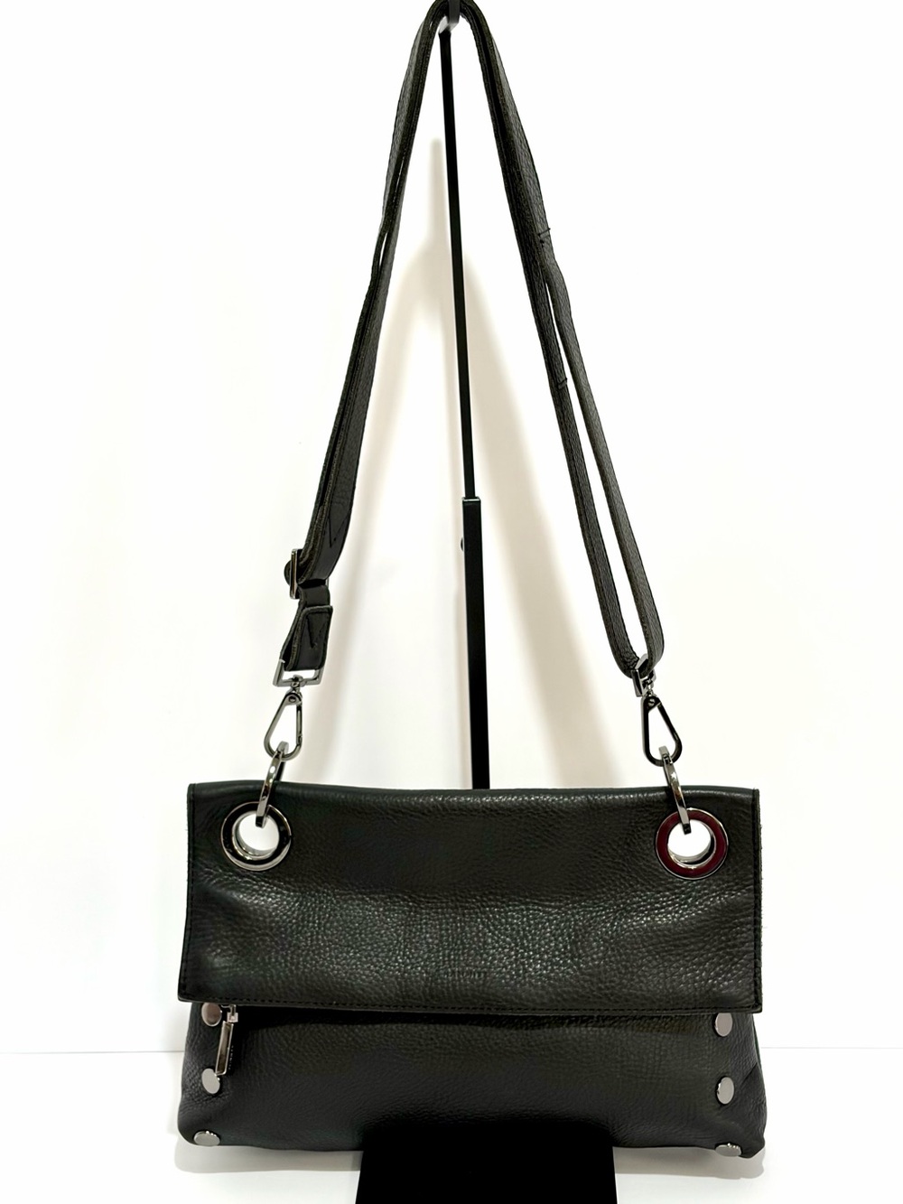 Hammitt VIP Montana Medium Crossbody Bag In Black Leather/Gunmetal Hardware